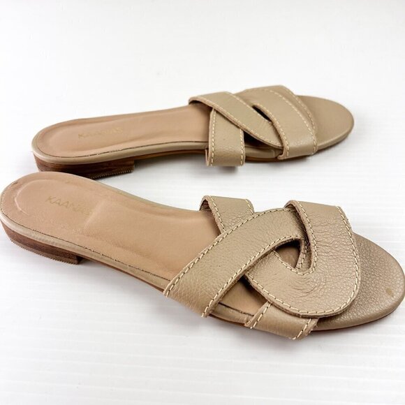 Kaanas Santorini Infinity Loop Woven Flat Slide Sandal Size 8 Beige Springtime - Picture 2 of 11